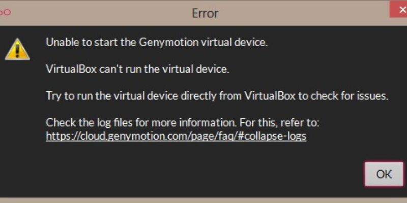 lỗi unable to start the virtual device