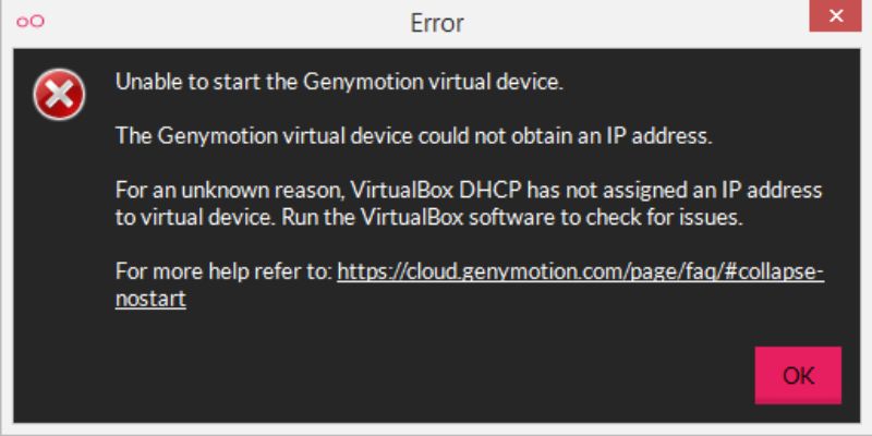 lỗi unable to start the virtual device