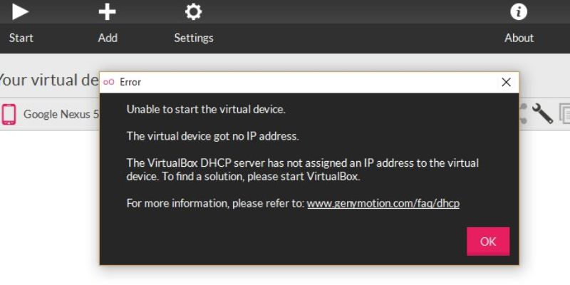 the virtual device got not ip address